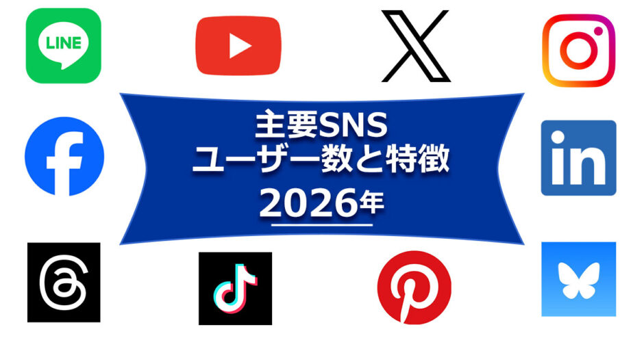ヘッダータイトル：2026年－主要SNSの国内ユーザー数と特徴をふまえて運用を考えよう（LINE、YouTube、X（旧 Twitter）、Instagram、Facebookなど